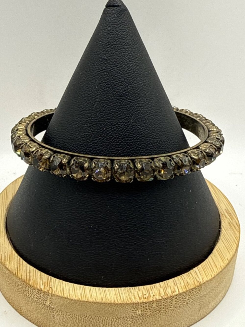 J.Crew Vintage Smoky Grey Rhinestone Cuff Bracelet Gold Tone Crystal Bangle